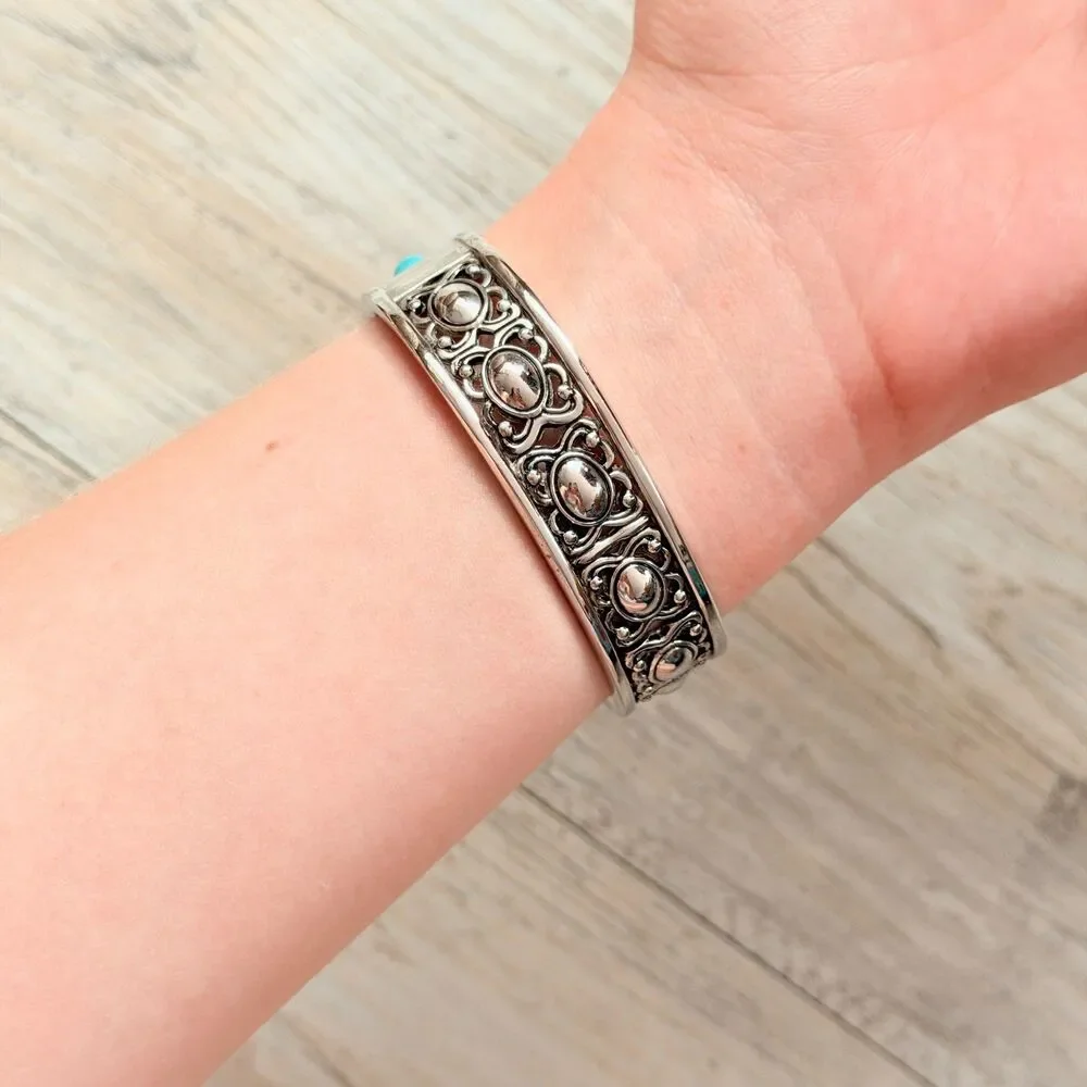 Southwestern Turquoise Silver Tone Cuff Bracelet Watch Western Boho Cowgirl